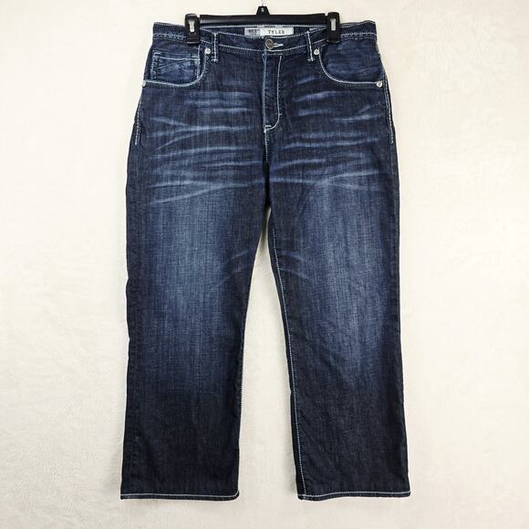 BKE Denim Tyler Straight Leg Blue Jeans 33R 33x26 Whiskers Faded Grunge - Picture 2 of 16